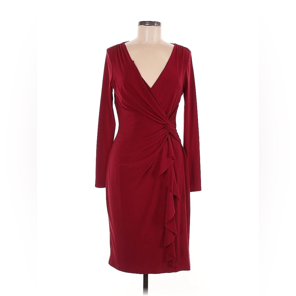 Lauren Ralph Lauren Red Ruched Wrap Cocktail Dress